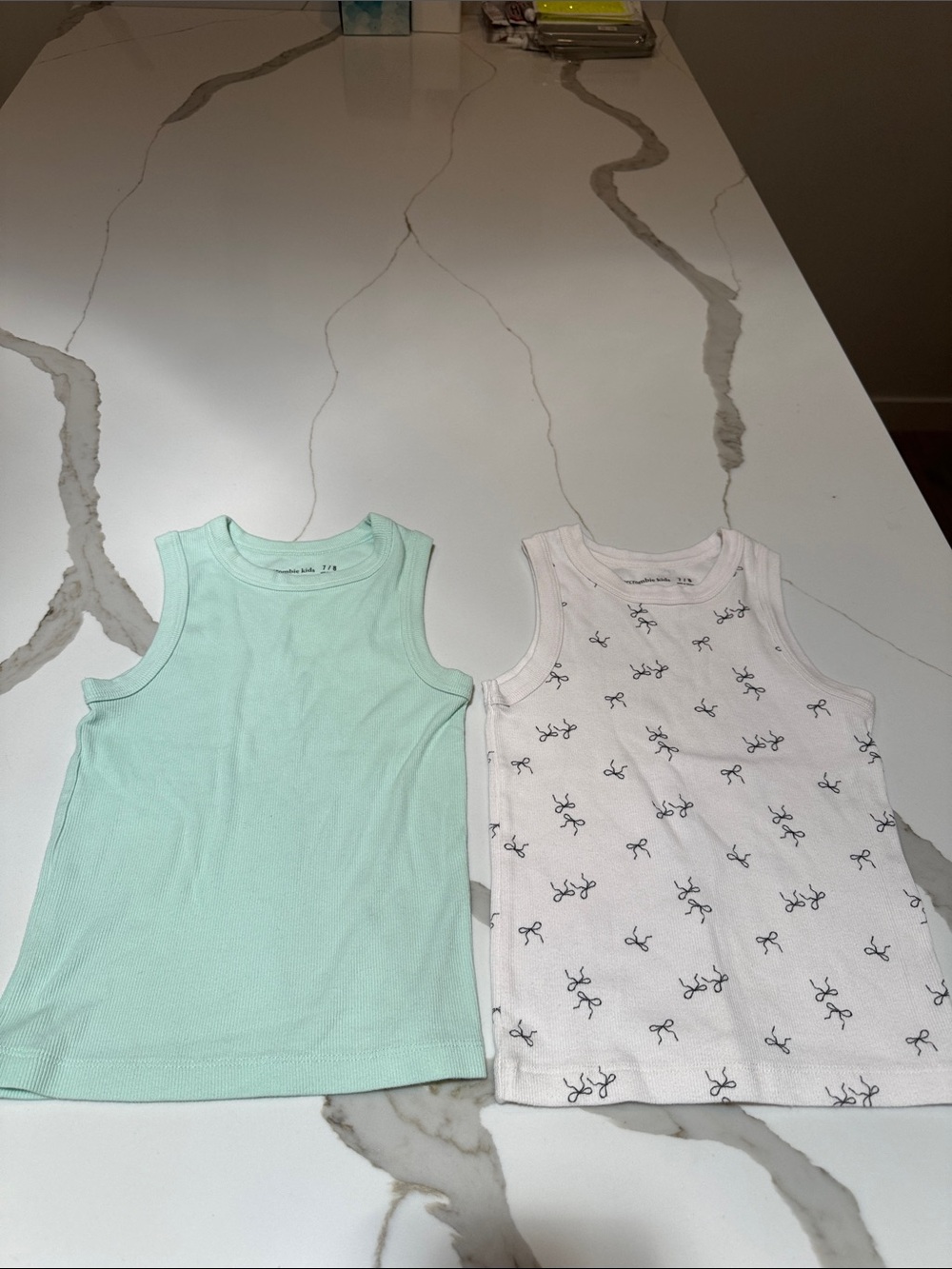 Abercrombie Kids Mint and White bow Tank Top Duo 7/8